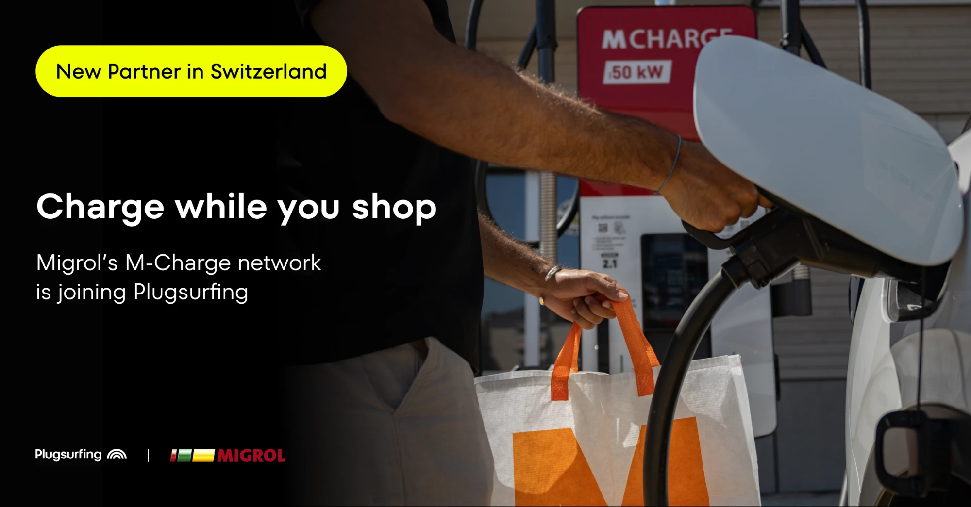 Charge while you shop: Migrol’s M-Charge network is joining Plugsurfing. New partner in Switzerland.