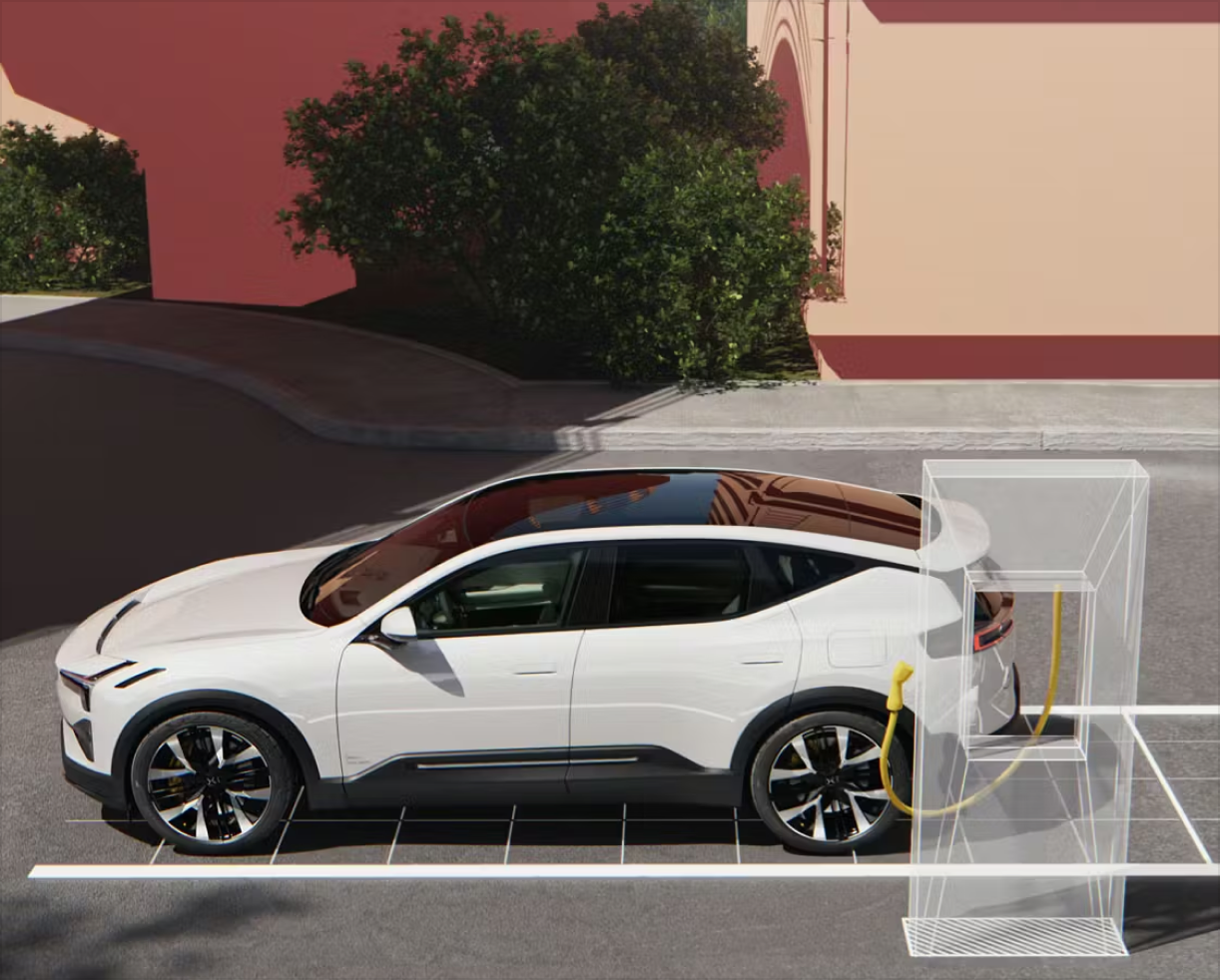 A Polestar charging at a public charge point