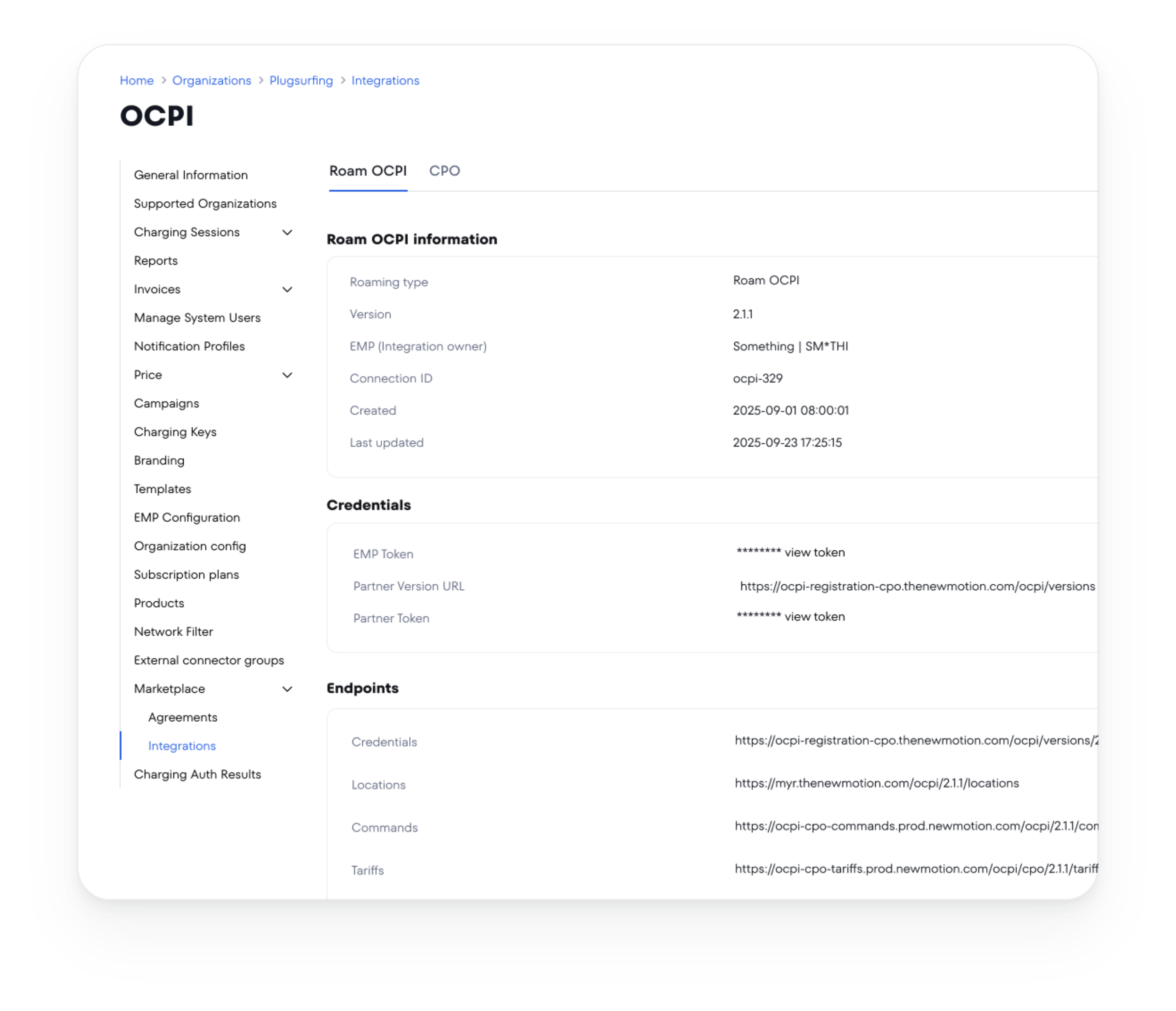 Roam OCPI integration page
