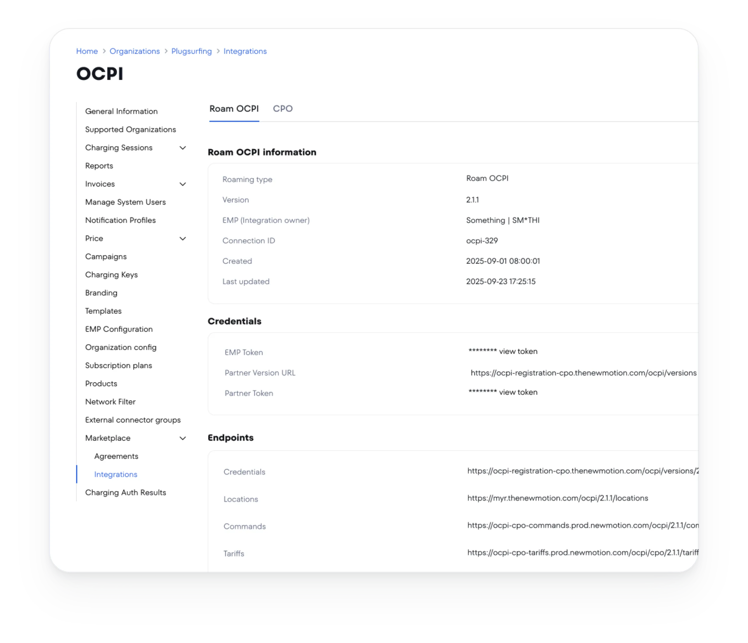 Roam OCPI integration page