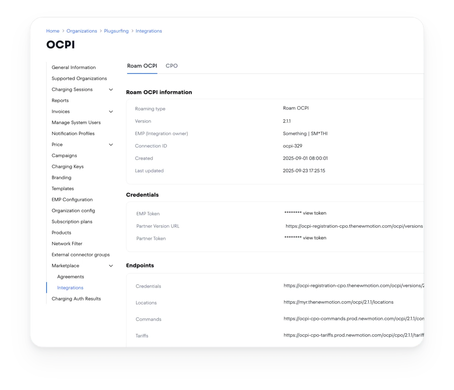 Roam OCPI integration page