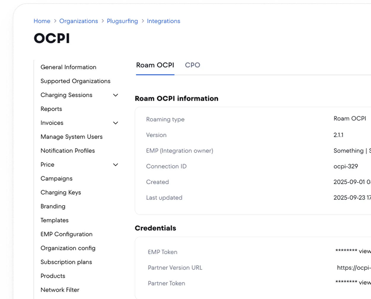 Roam OCPI integration page